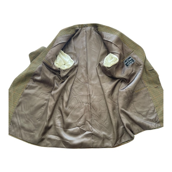 David G. Cotugno Mens 2 Button Silk Wool Blazer Jacket Beige Yellow Houndstooth - Picture 9 of 14